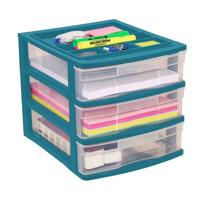 Clear Desktop 3 Drawer With Storage Tray - Green