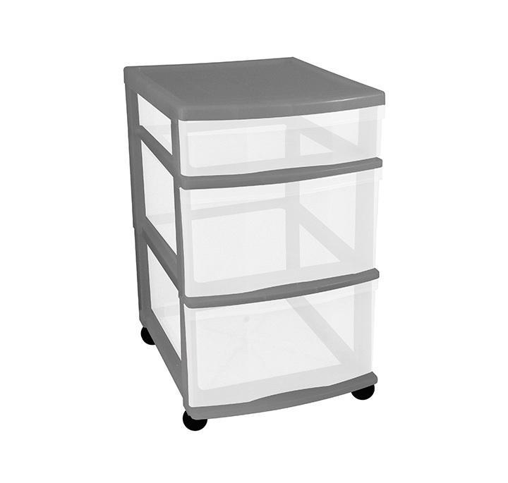 Clear Floor 3 Drawer Storage With Wheels - Grey