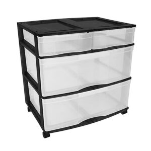 Clear Floor 4 Drawer Storage With Top Tray & Wheels - Black