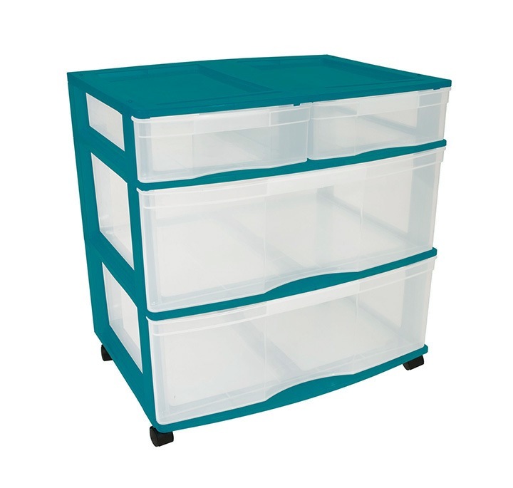 Clear Floor 4 Drawer Storage With Top Tray & Wheels - Green