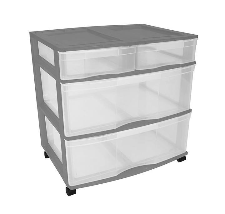 Clear Floor 4 Drawer Storage With Top Tray & Wheels - Grey