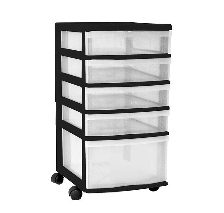 Clear Floor 5 Drawer Storage With Wheels - Black