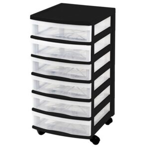 Clear Floor 6 Drawer Storage With Wheels - Black