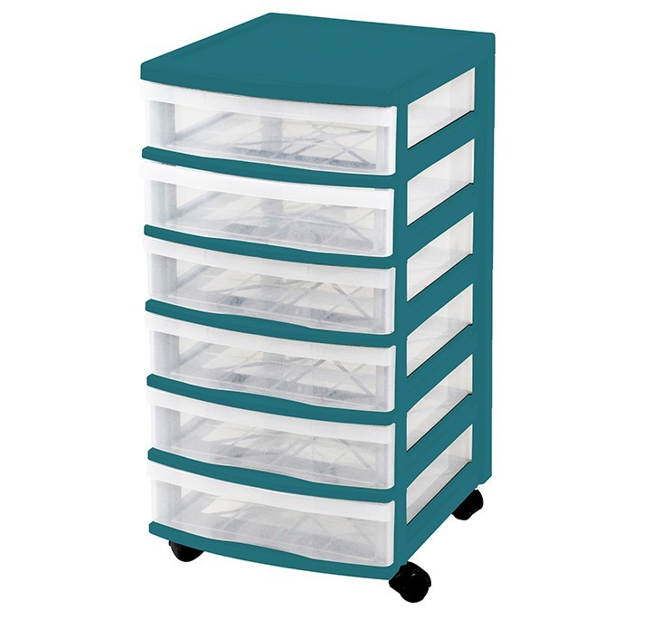 Clear Floor 6 Drawer Storage With Wheels - Green