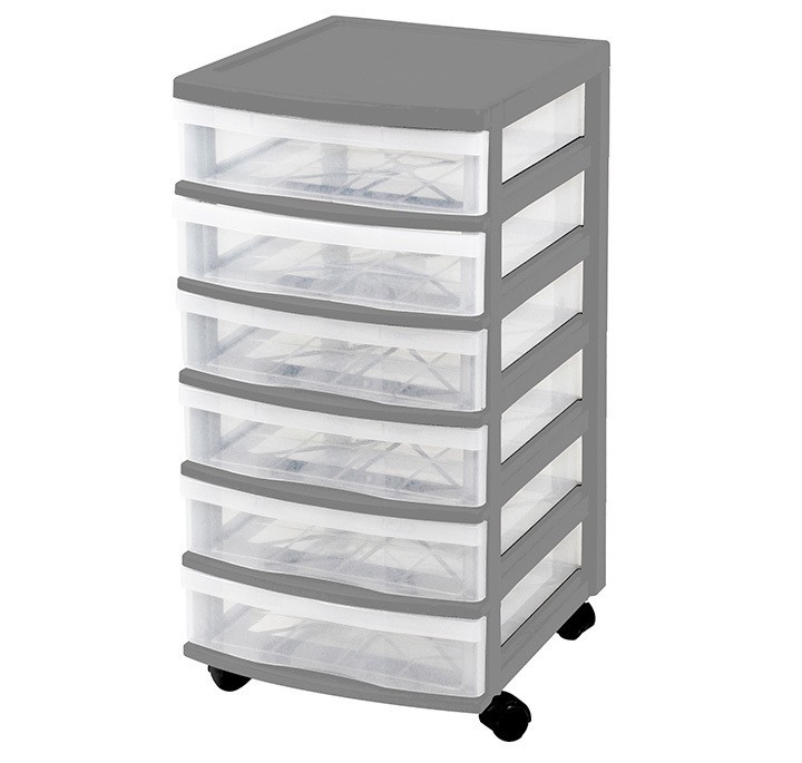 Clear Floor 6 Drawer Storage With Wheels - Grey