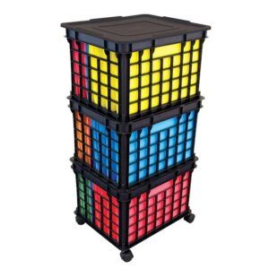 Stacking Black Crates With File Folders And Lid