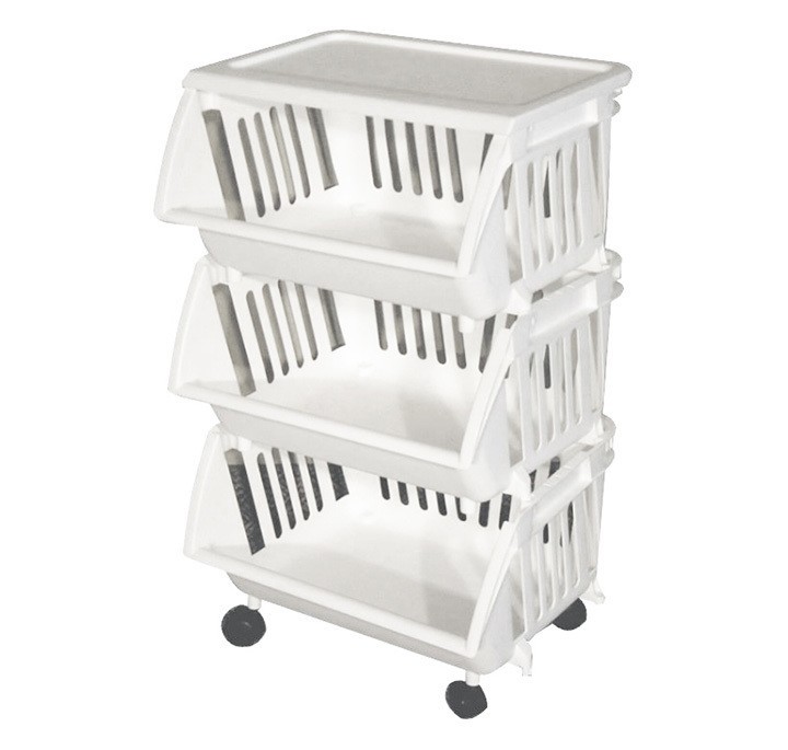 Stacking Basket white With Wheels